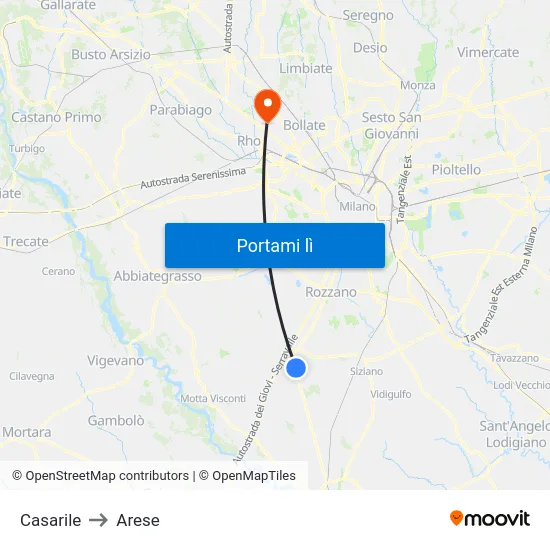 Casarile to Arese map