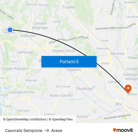 Casorate Sempione to Arese map