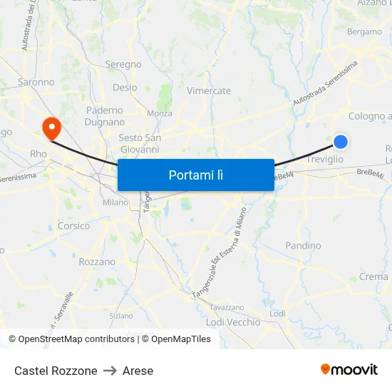 Castel Rozzone to Arese map