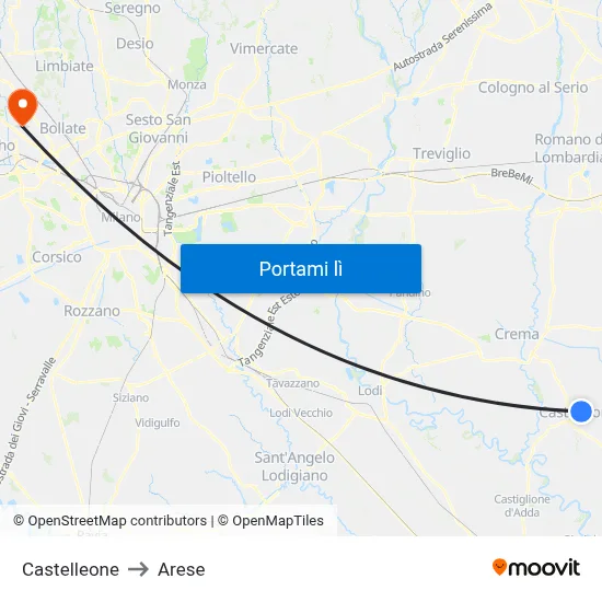 Castelleone to Arese map