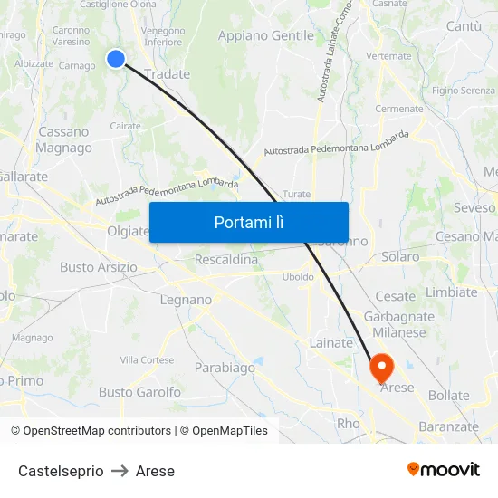 Castelseprio to Arese map
