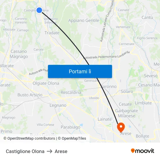 Castiglione Olona to Arese map