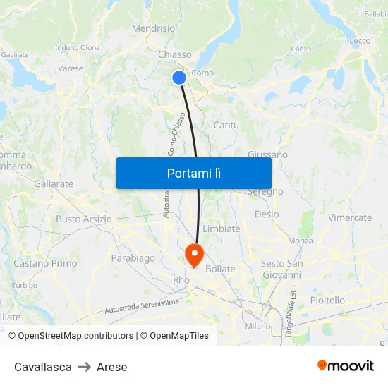 Cavallasca to Arese map