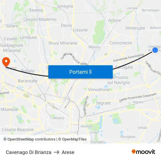 Cavenago Di Brianza to Arese map