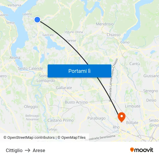 Cittiglio to Arese map