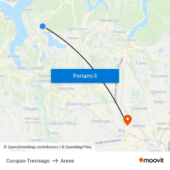 Cocquio-Trevisago to Arese map
