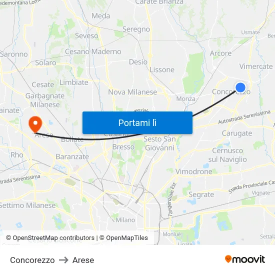 Concorezzo to Arese map