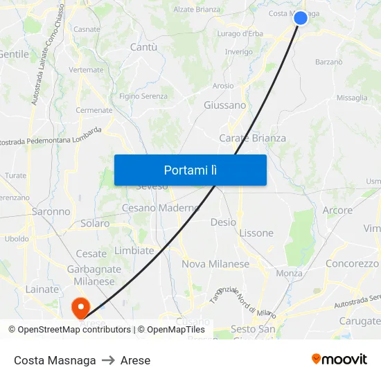 Costa Masnaga to Arese map