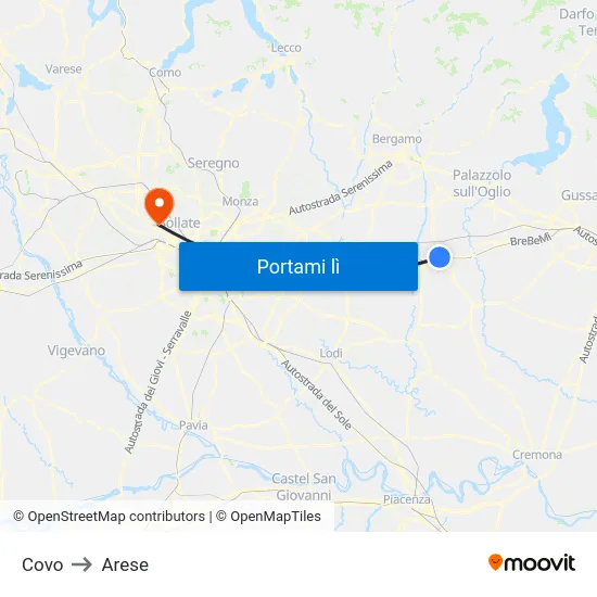 Covo to Arese map