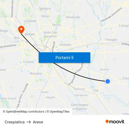 Crespiatica to Arese map