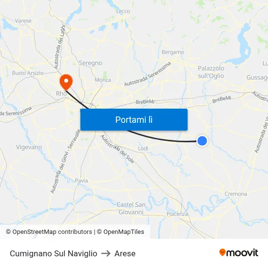 Cumignano Sul Naviglio to Arese map
