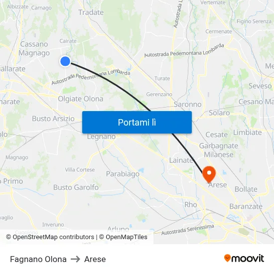 Fagnano Olona to Arese map
