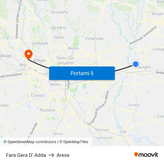 Fara Gera D' Adda to Arese map
