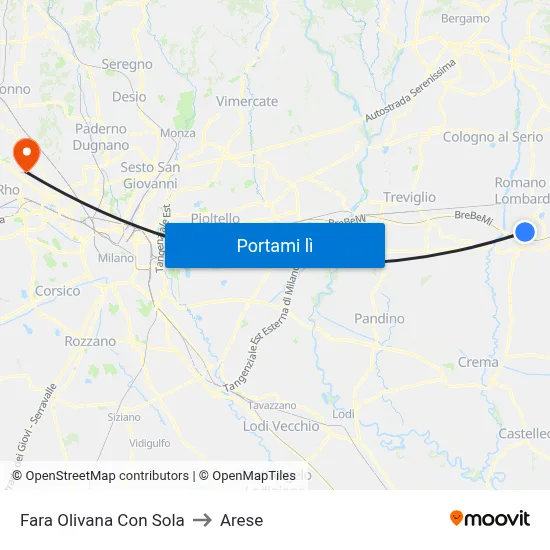 Fara Olivana Con Sola to Arese map