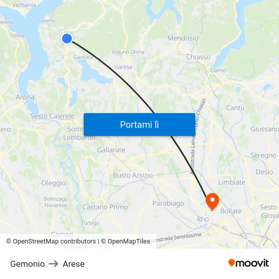 Gemonio to Arese map