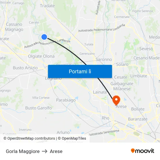 Gorla Maggiore to Arese map