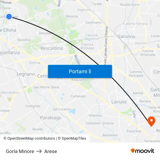 Gorla Minore to Arese map