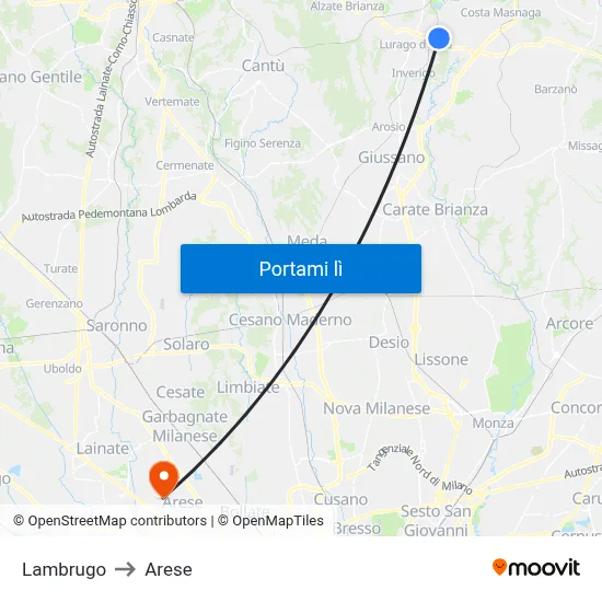 Lambrugo to Arese map