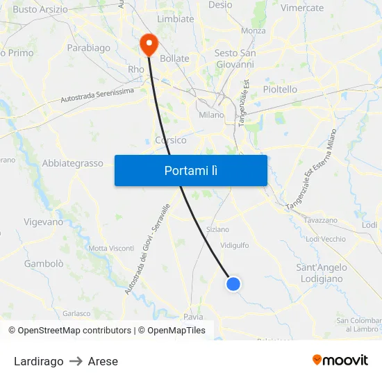 Lardirago to Arese map