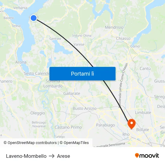 Laveno-Mombello to Arese map