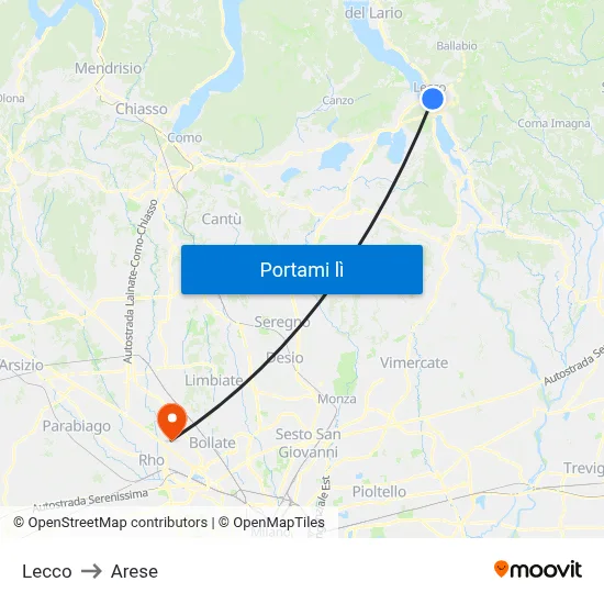 Lecco to Arese map