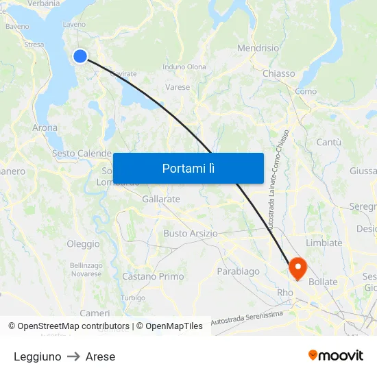 Leggiuno to Arese map