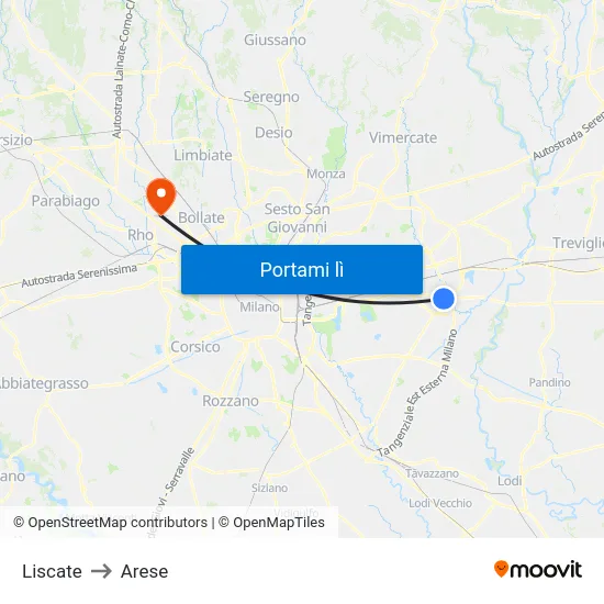 Liscate to Arese map
