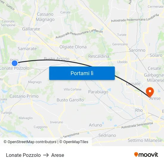 Lonate Pozzolo to Arese map