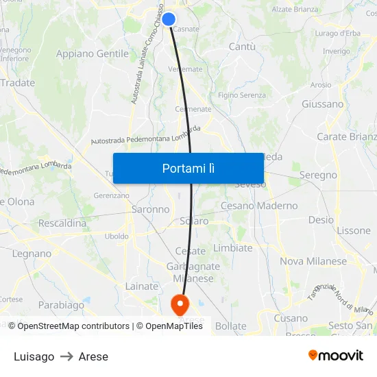 Luisago to Arese map