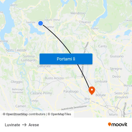 Luvinate to Arese map