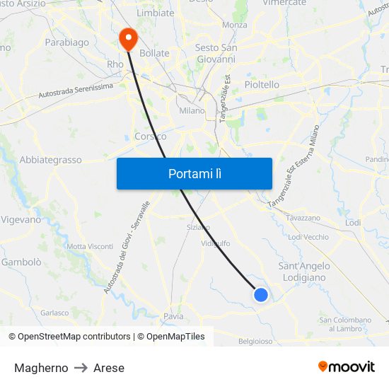Magherno to Arese map