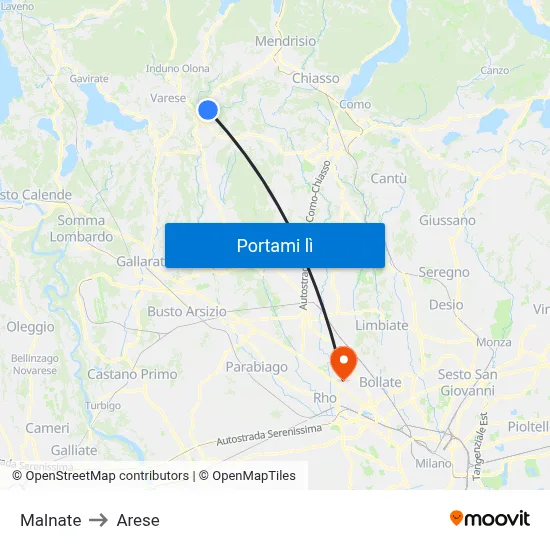 Malnate to Arese map