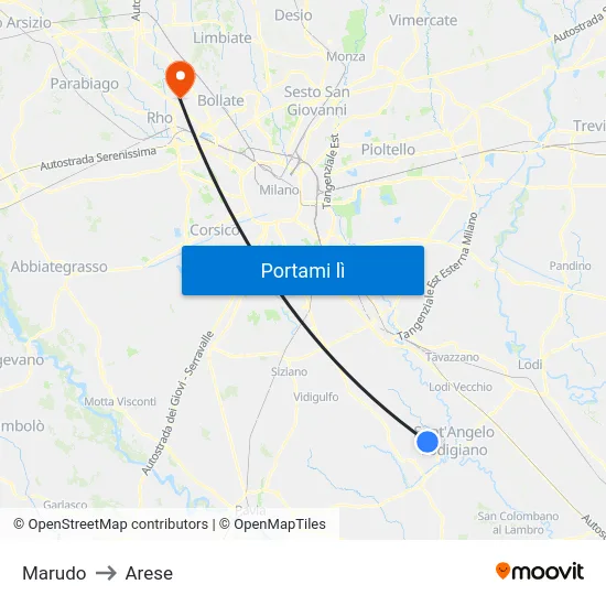 Marudo to Arese map