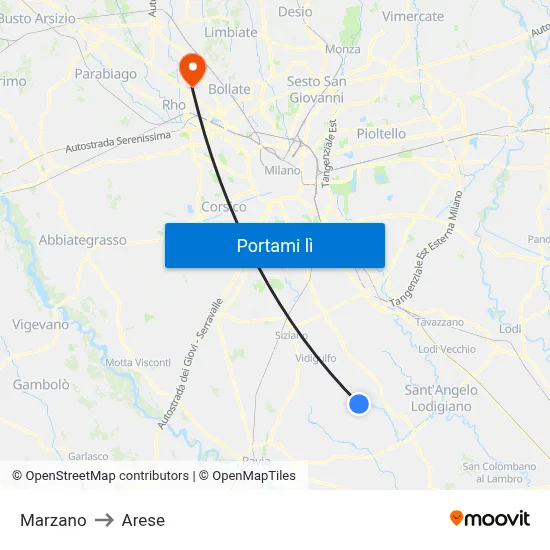 Marzano to Arese map