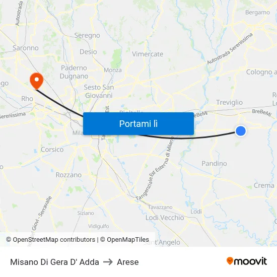 Misano Di Gera D' Adda to Arese map
