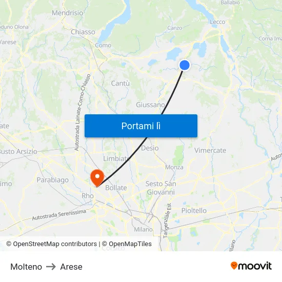 Molteno to Arese map