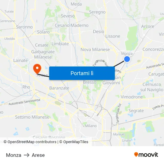 Monza to Arese map