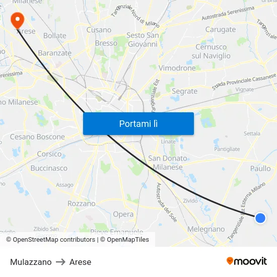 Mulazzano to Arese map