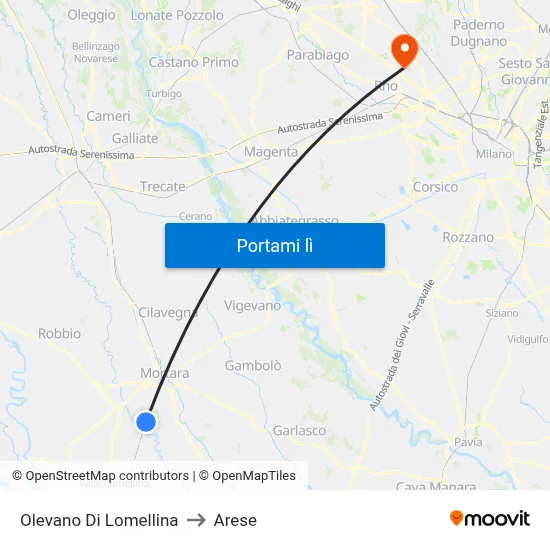 Olevano Di Lomellina to Arese map