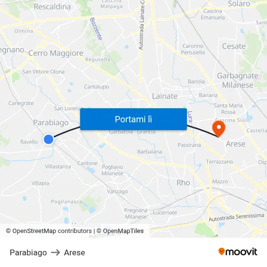 Parabiago to Arese map