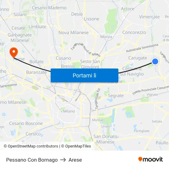 Pessano Con Bornago to Arese map