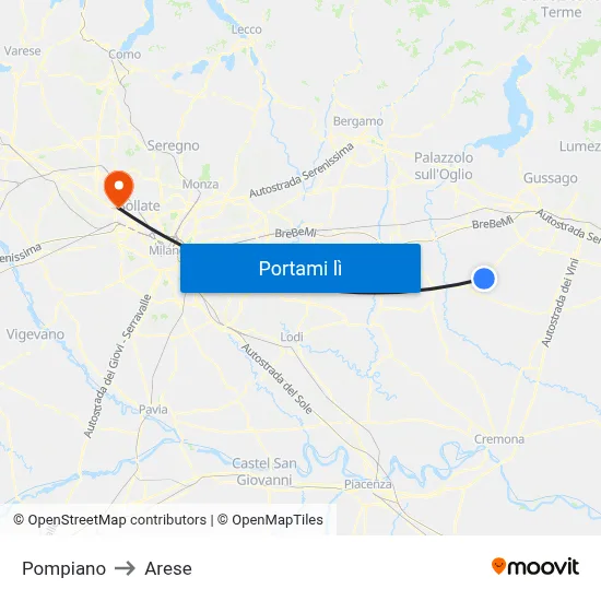 Pompiano to Arese map