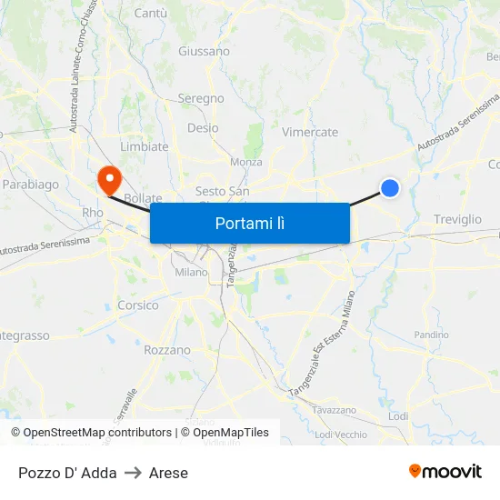 Pozzo D' Adda to Arese map
