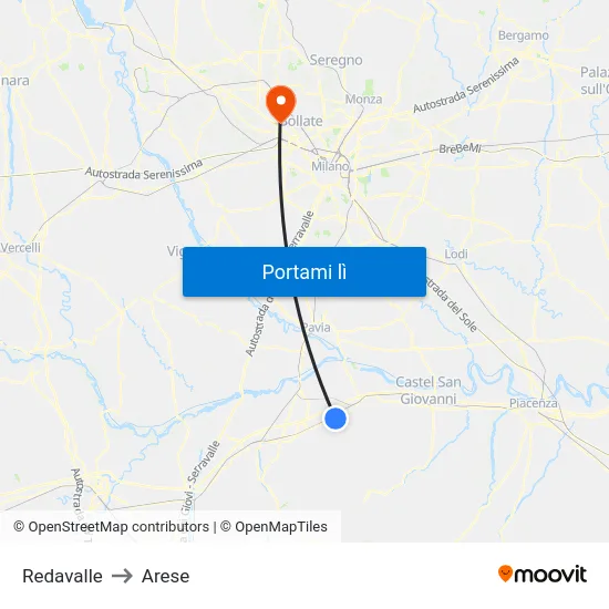 Redavalle to Arese map