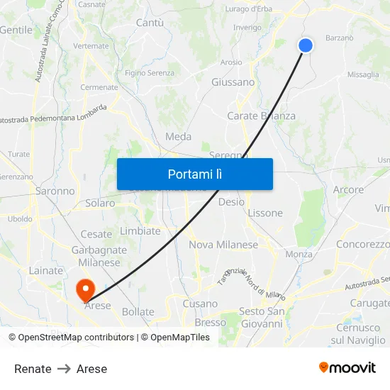 Renate to Arese map