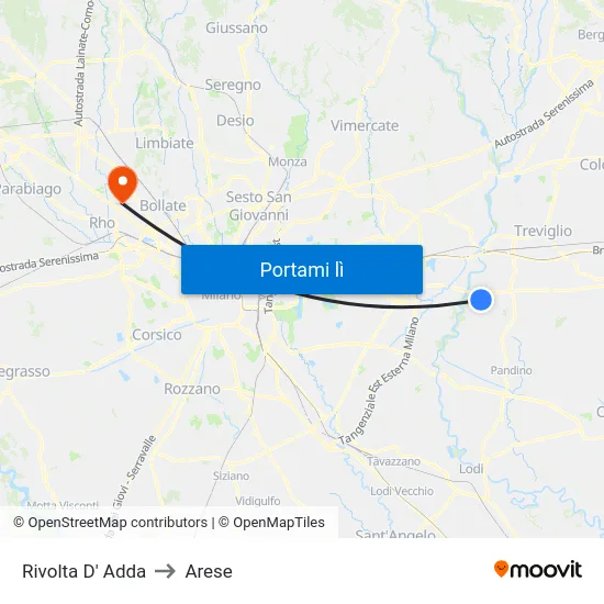 Rivolta D' Adda to Arese map