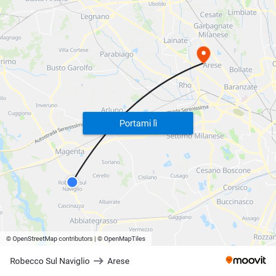Robecco Sul Naviglio to Arese map