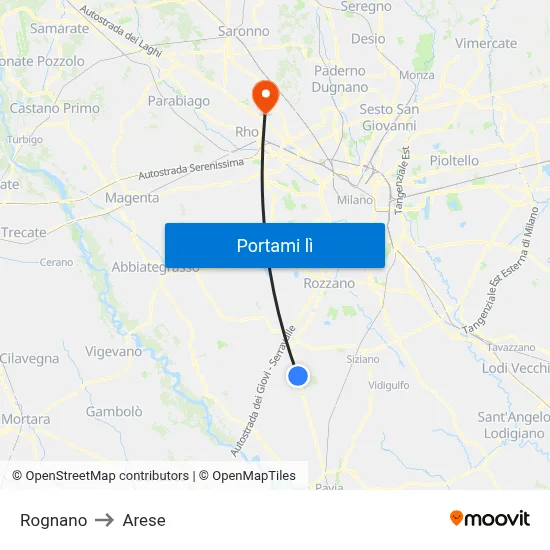 Rognano to Arese map