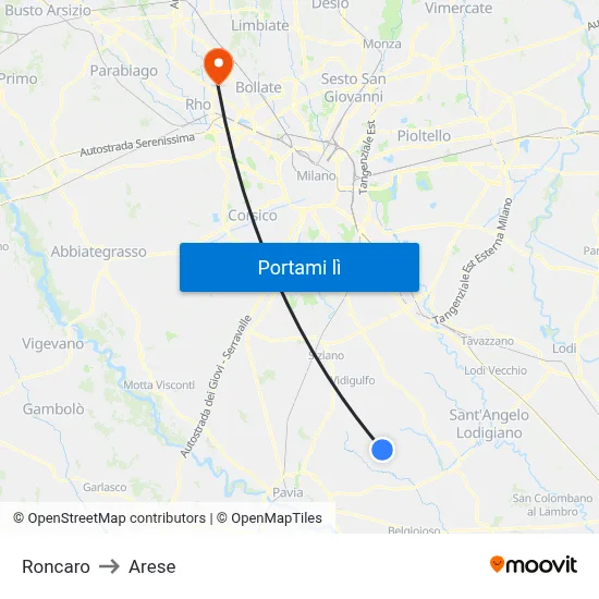 Roncaro to Arese map