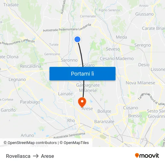 Rovellasca to Arese map